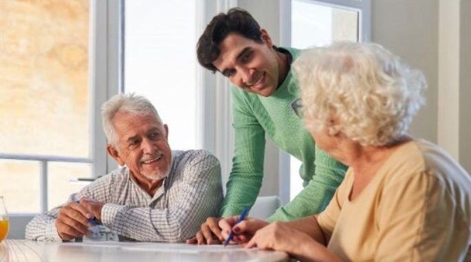 Patient and caregiver smiling